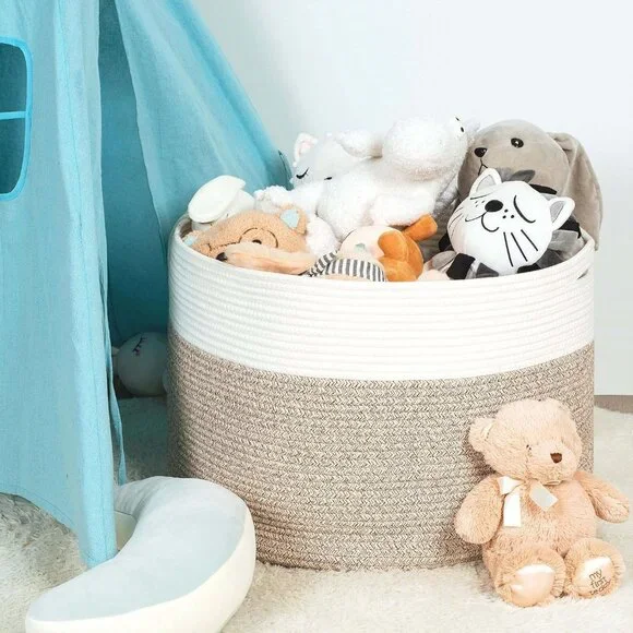 Extra Large 22 x 14in Decorative Blanket Basket for Living Room, Laundry Basket, - Picture 4 of 9